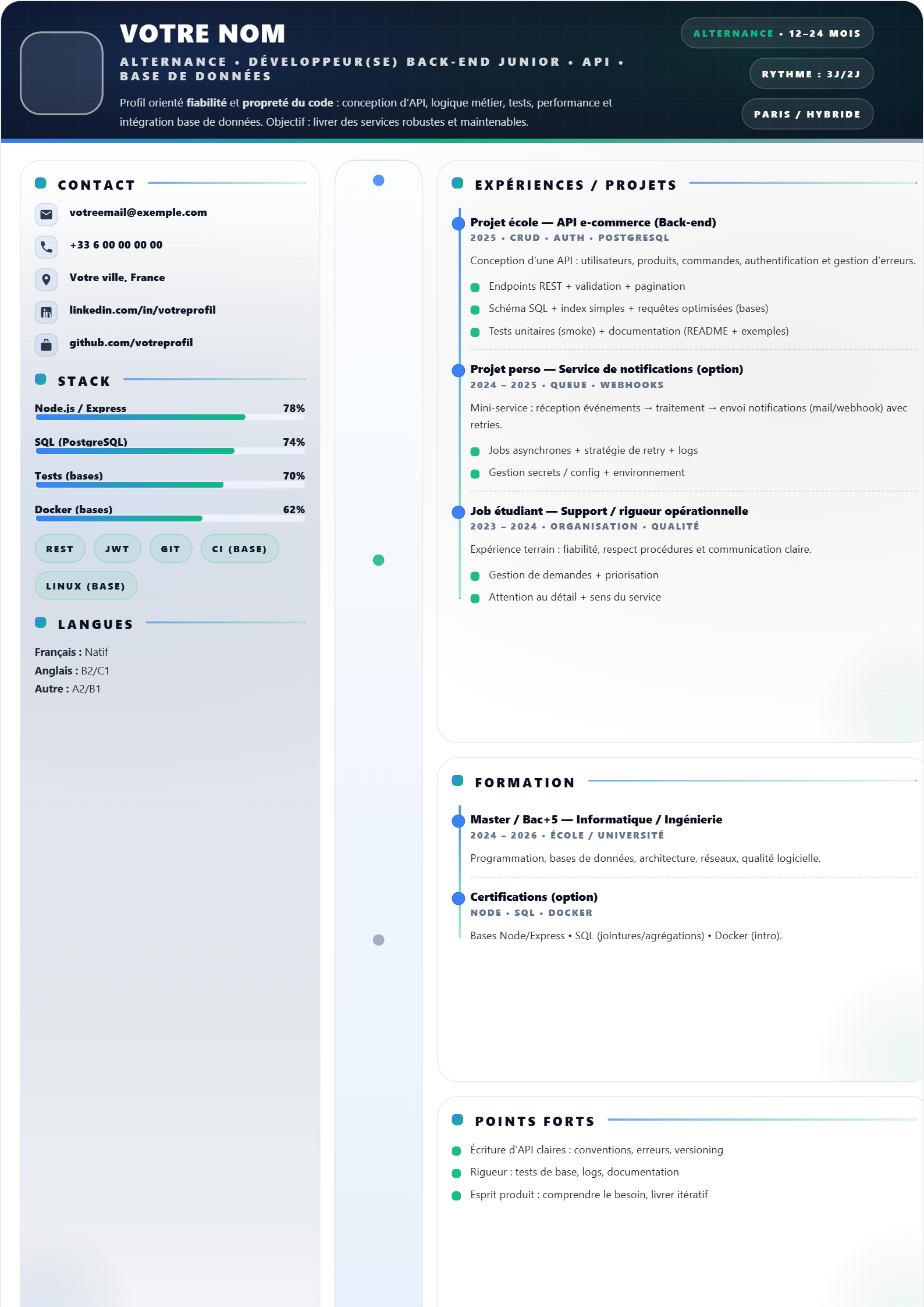 Alternance — Développeur(se) Back-End Junior — Atelier Obsidienne