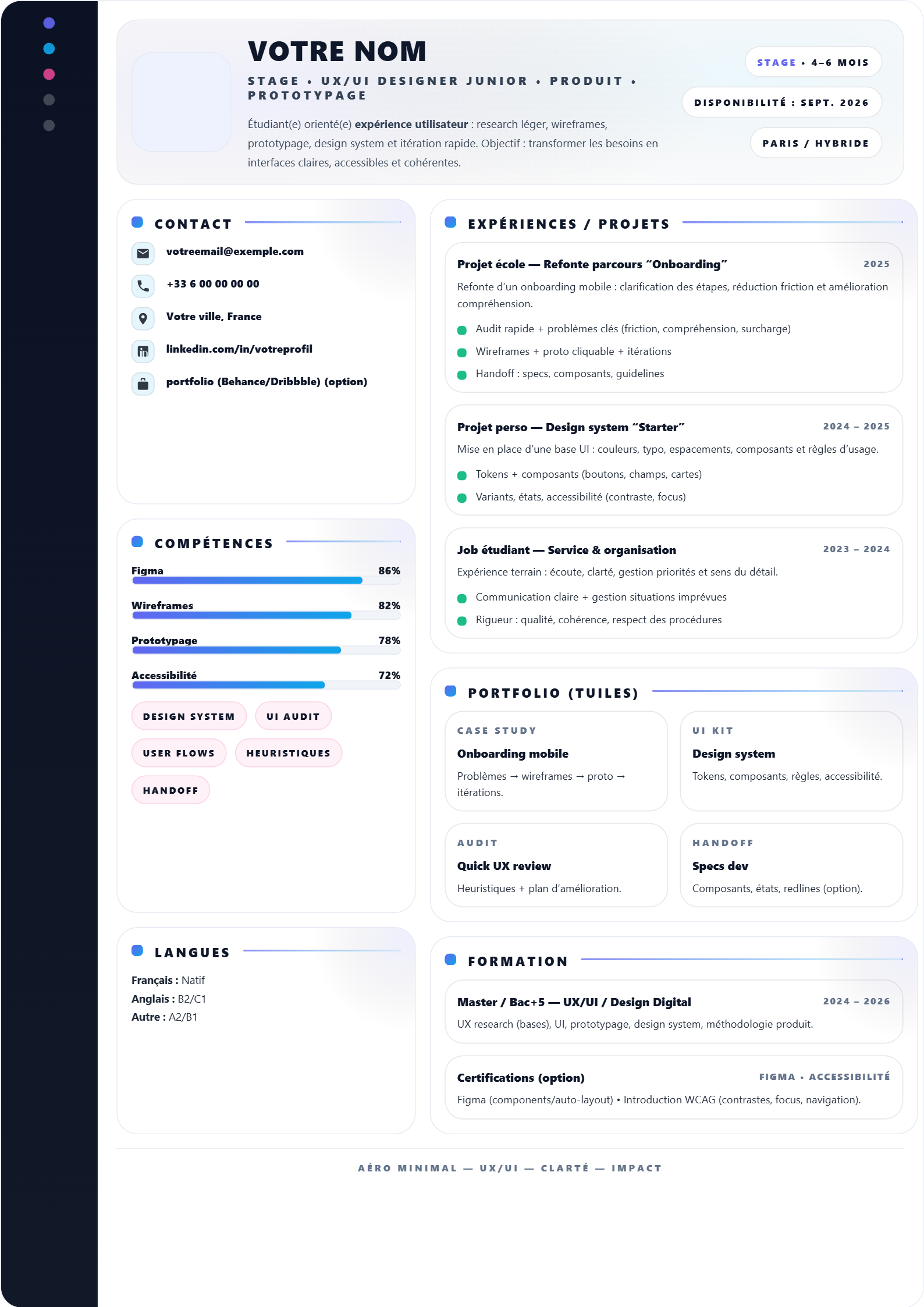 Stage — UX/UI Designer Junior — Aéro Minimal