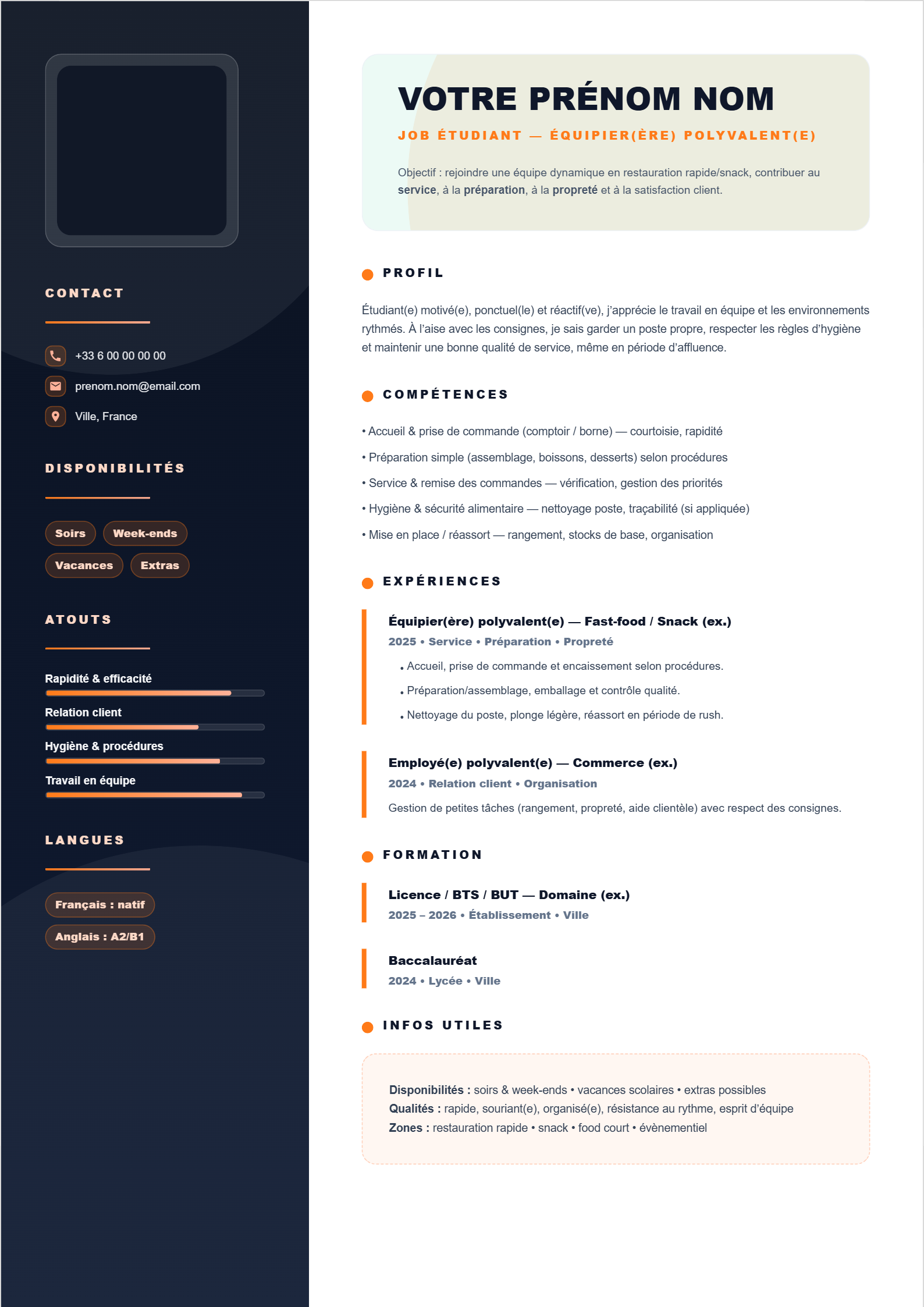 Job Étudiant Équipier(ère) polyvalent(e) Restauration rapide / Snack -- Sunset